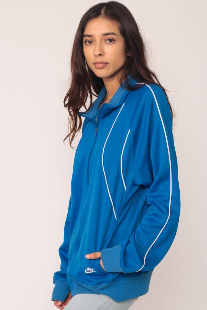 80s Nike Track Jacket Blue White Striped Zip Swoosh Large