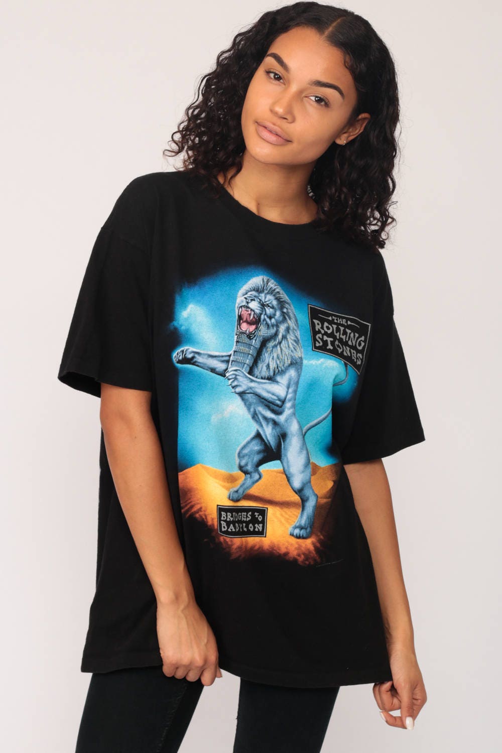 Rolling Stones Bridges to Babylon 1997 Tour Tee Egyptian Lion Black Extra Large