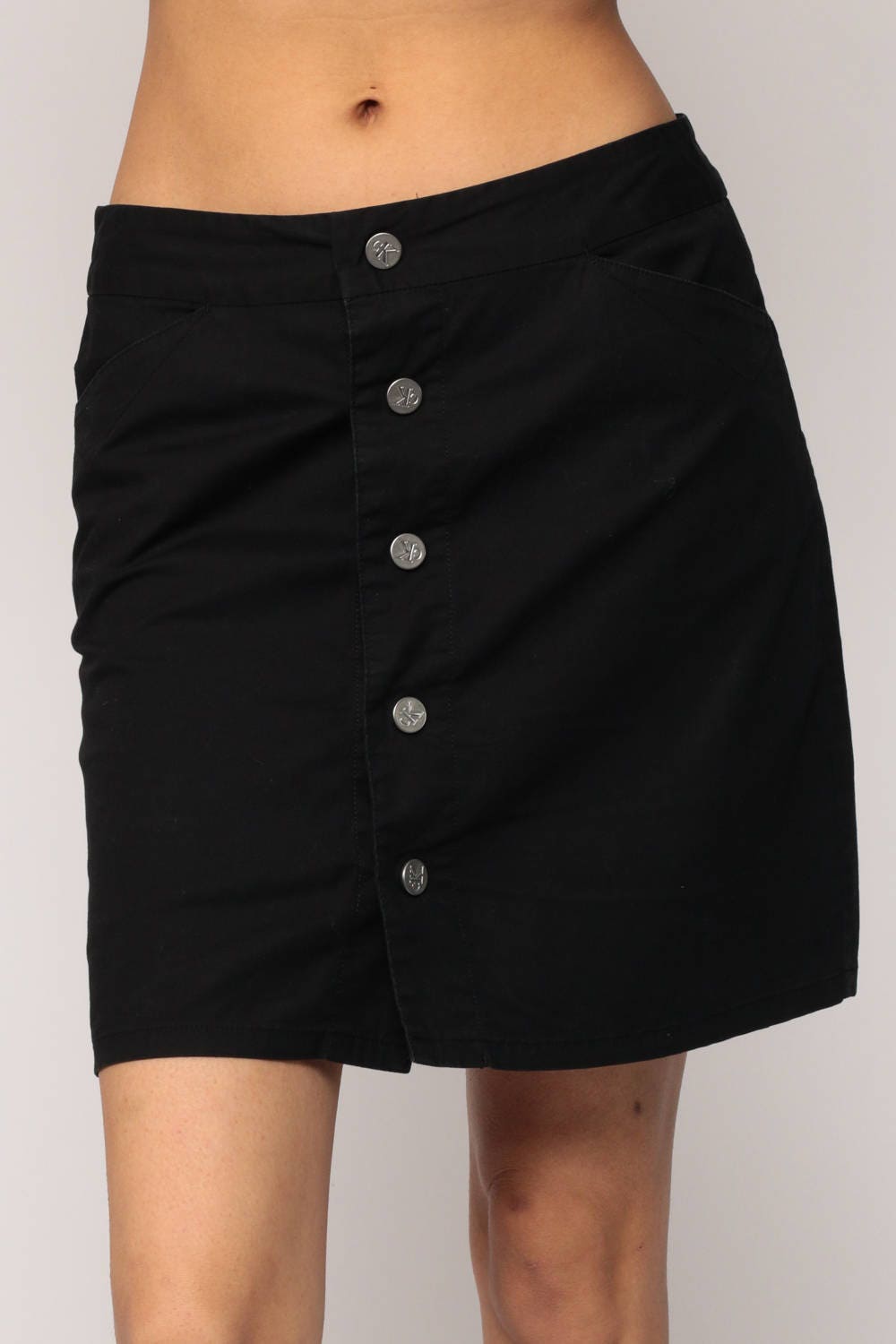 90s Calvin Klein Black Mini Skirt Button Front Cotton Small