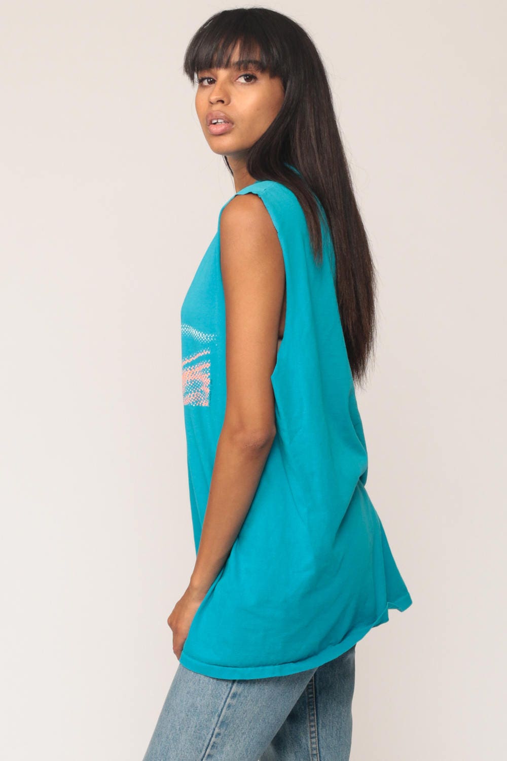 80s Lake Tahoe Bicycle Tank Top Graphic Tee Turquoise Medium