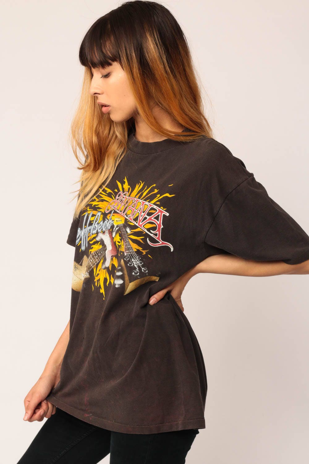 Jeff Beck Santana Band Tee Black Cotton T-Shirt Large