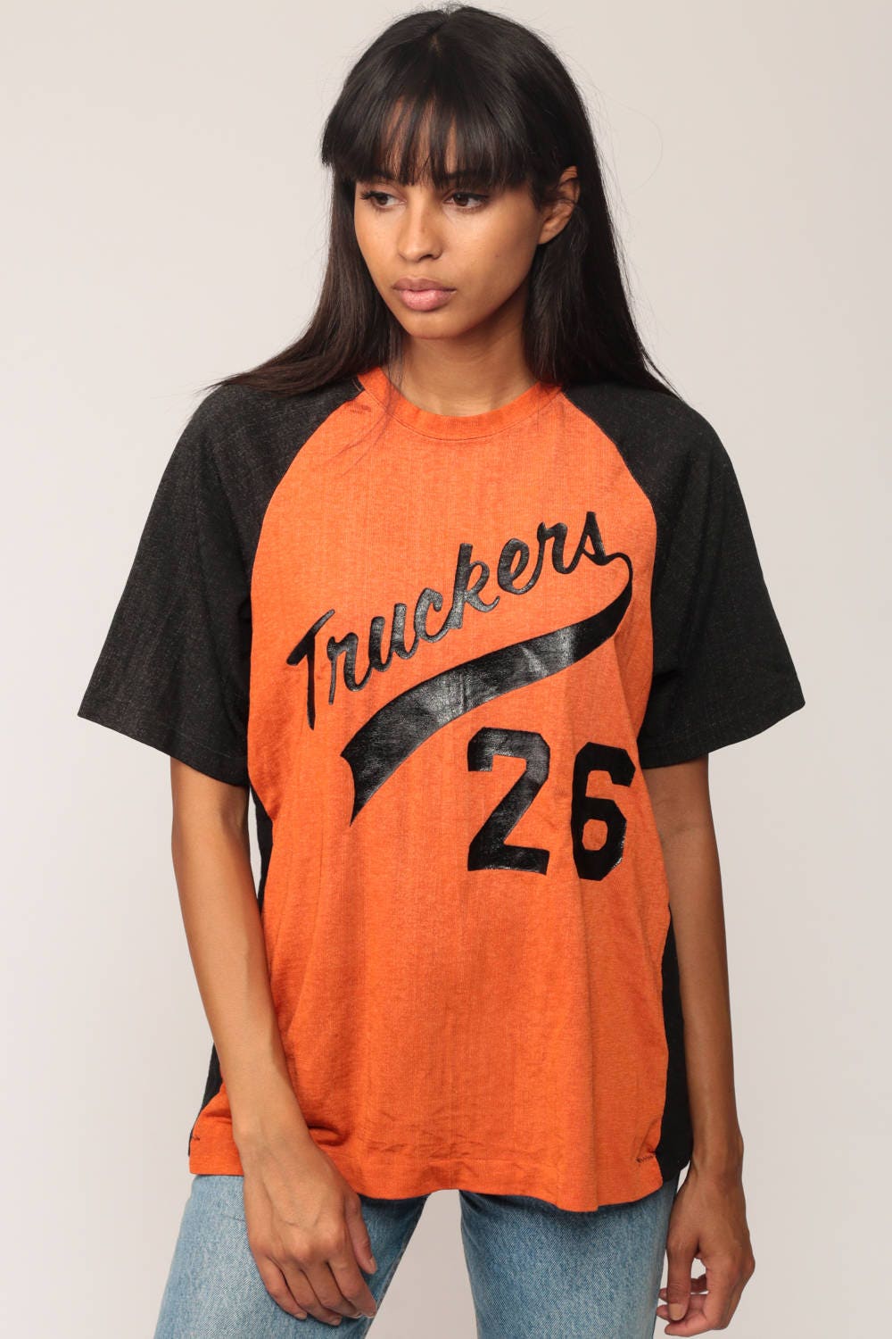 80s Truckers Number 26 Football Jersey Raglan Orange Unisex Small