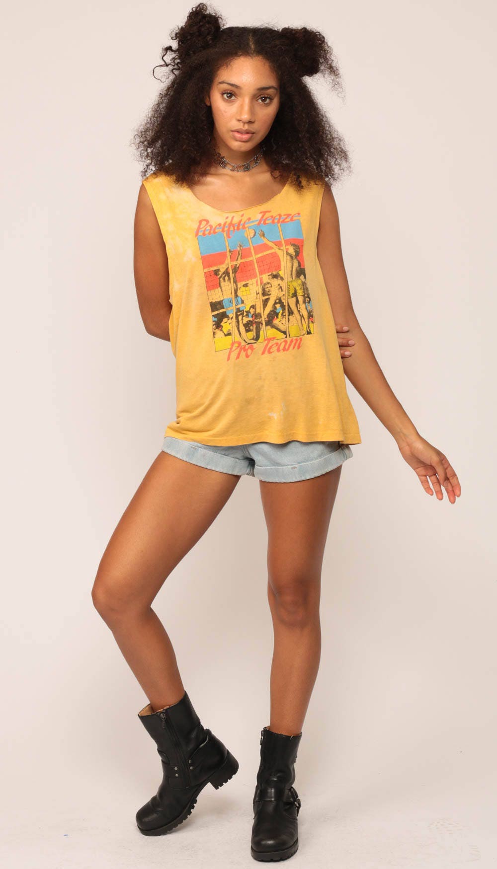 80s Pacific Teaze Beach Volleyball Graphic Tank Top Medium Large