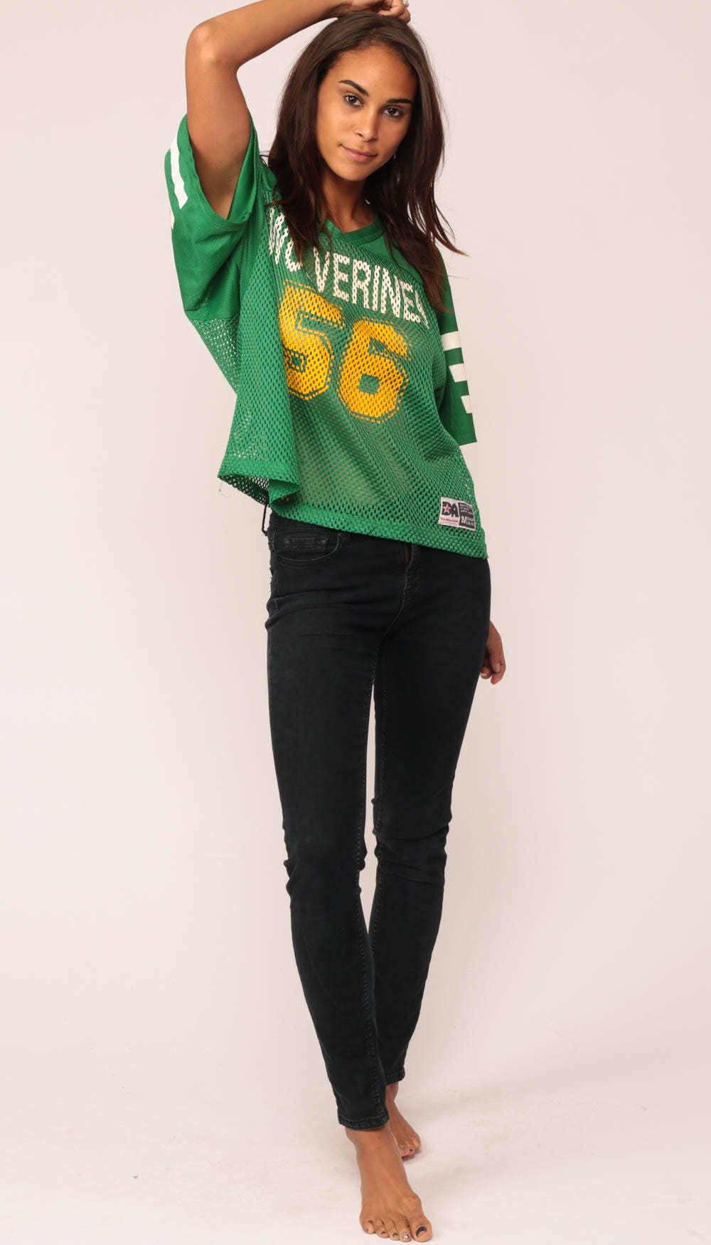 90s Michigan Wolverines Football Jersey #56 Mesh Nylon Green Medium