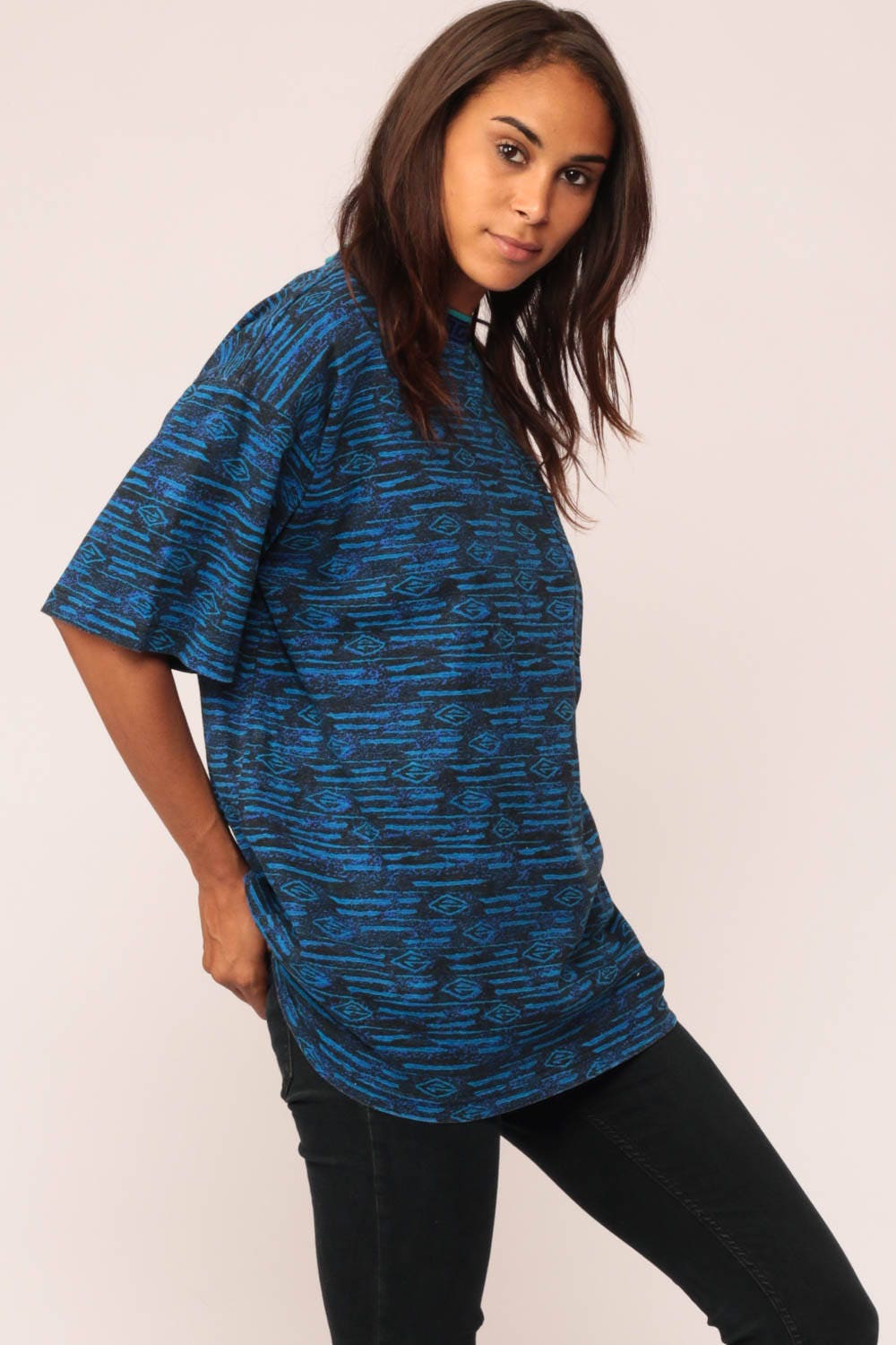 80s Tribal Print T-Shirt Unisex Southwest Graphic Tee Blue One Size