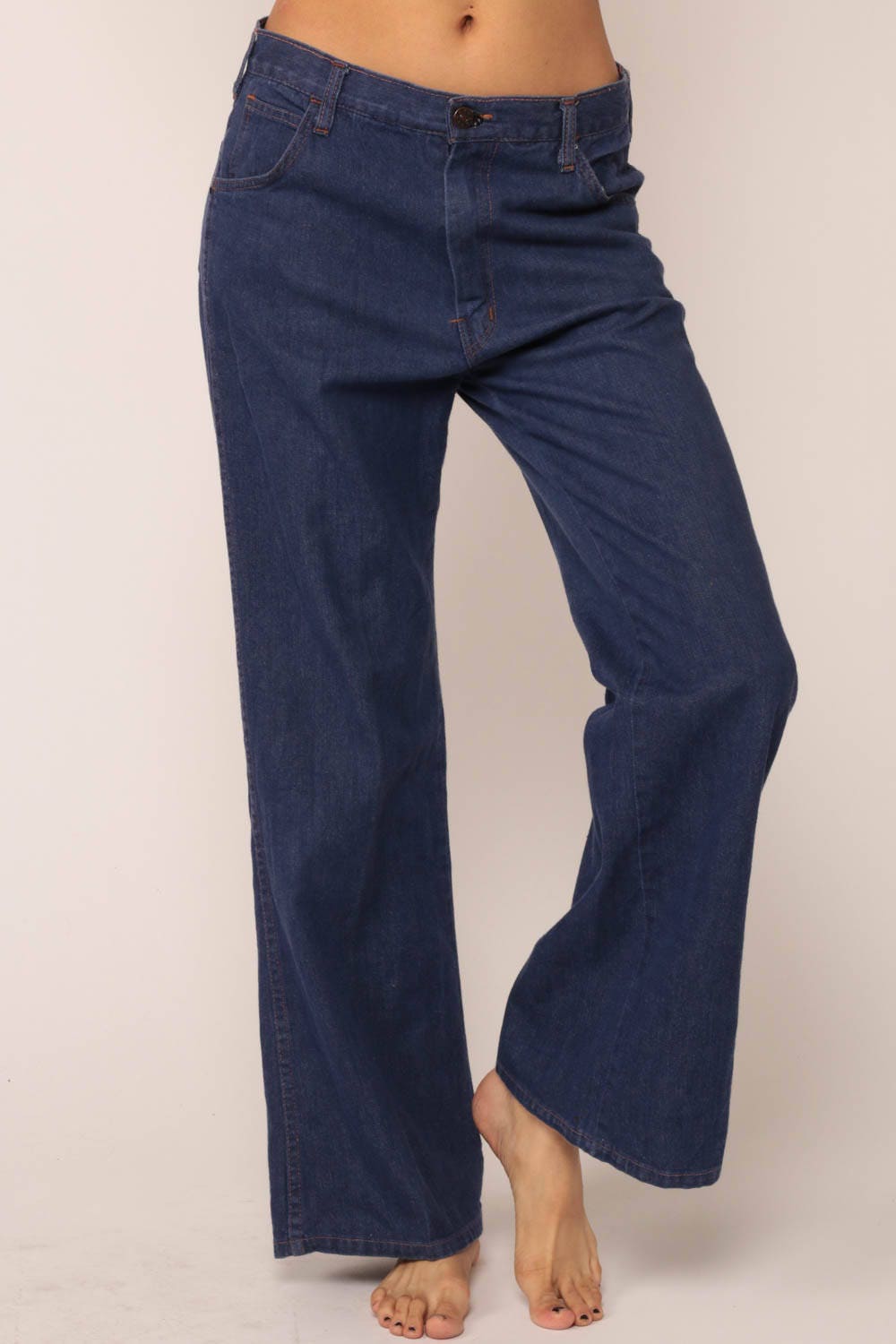 70s Blue Denim Bell Bottom Jeans High Waisted Flared Large