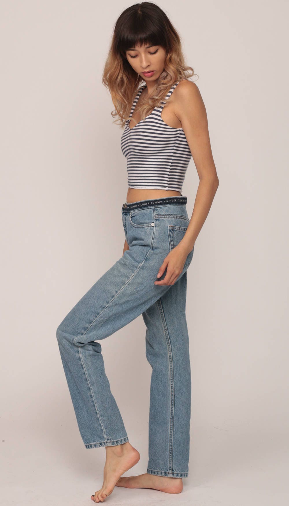 Tommy Hilfiger 90s Spellout Mom Jeans Blue Denim Medium 29