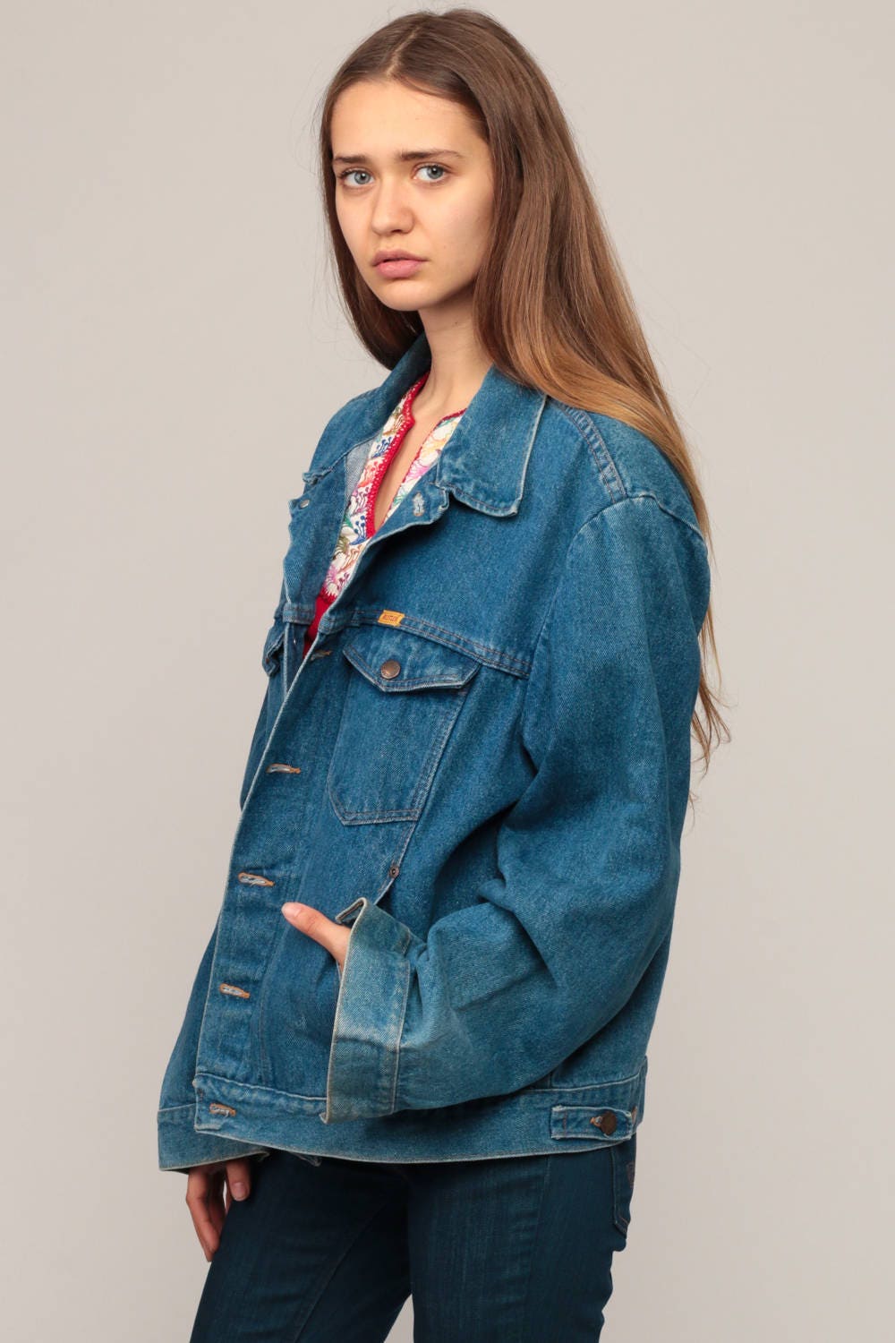 80s Rustler Blue Stone Wash Denim Jacket Trucker Extra Large XL