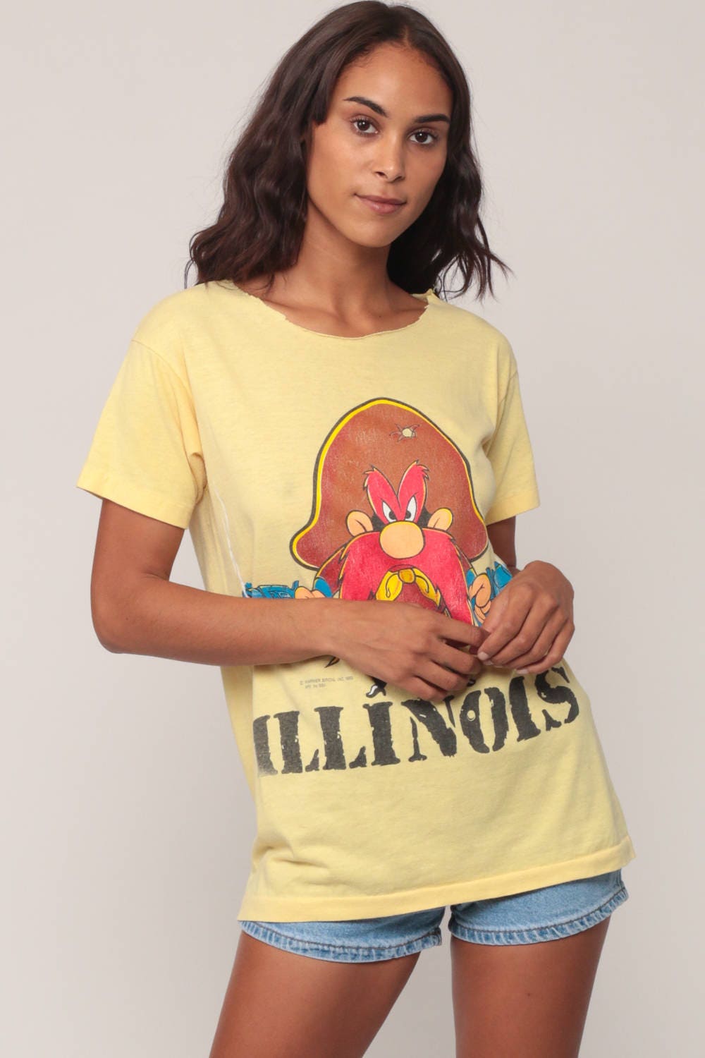 80s Yosemite Sam Looney Tunes Graphic Tee Yellow Cutoff Medium