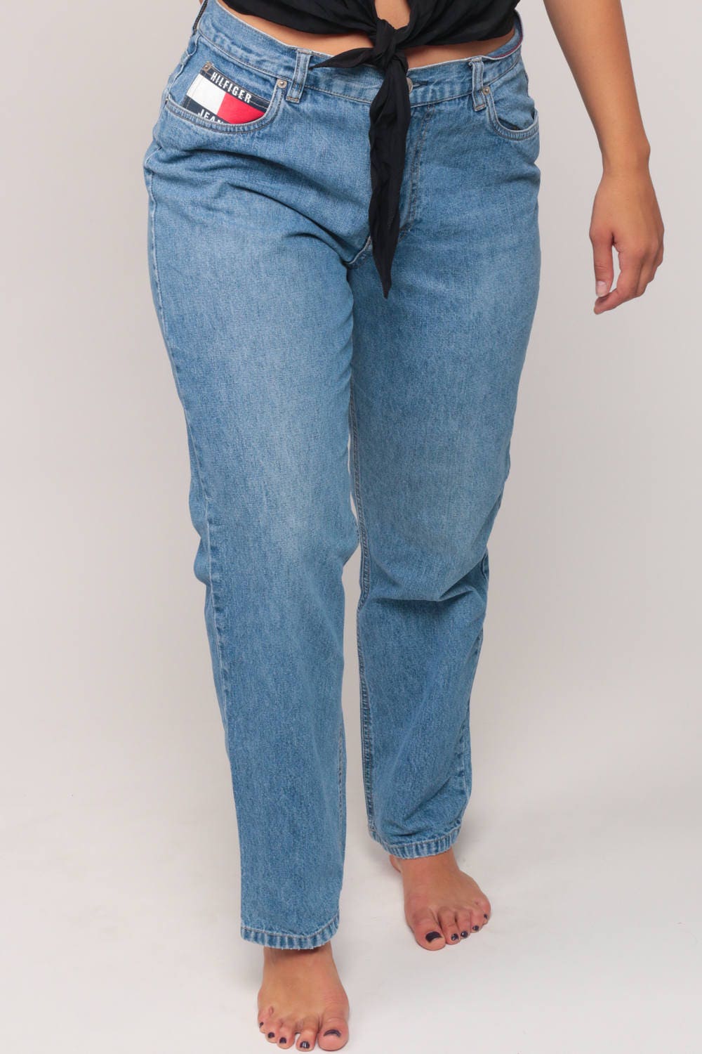 Tommy Hilfiger Mom Jeans High Waist Blue Denim 90s Relaxed Fit Large 12