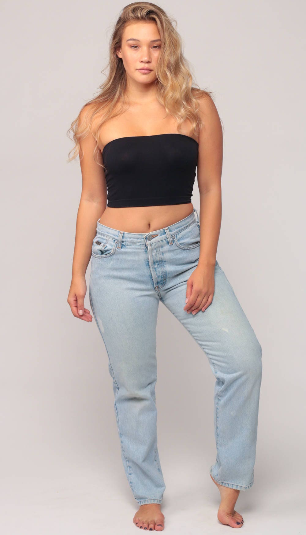 Calvin Klein 90s High Waisted Mom Jeans Distressed Blue Denim Medium Large