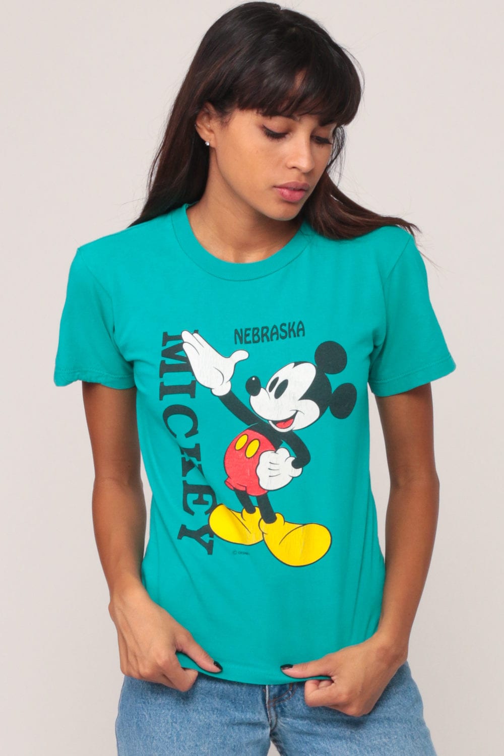90s Mickey Mouse Walt Disney Nebraska Graphic T-Shirt Grey Cotton Extra Small