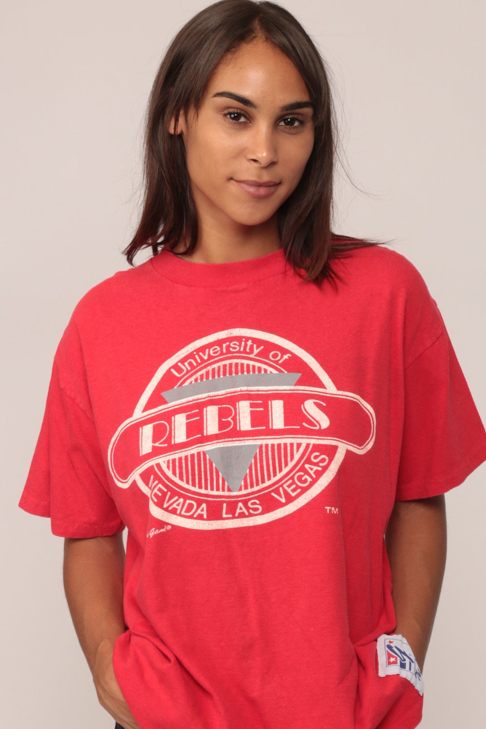 80s University of Nevada Las Vegas Rebels Graphic T-Shirt Red Large