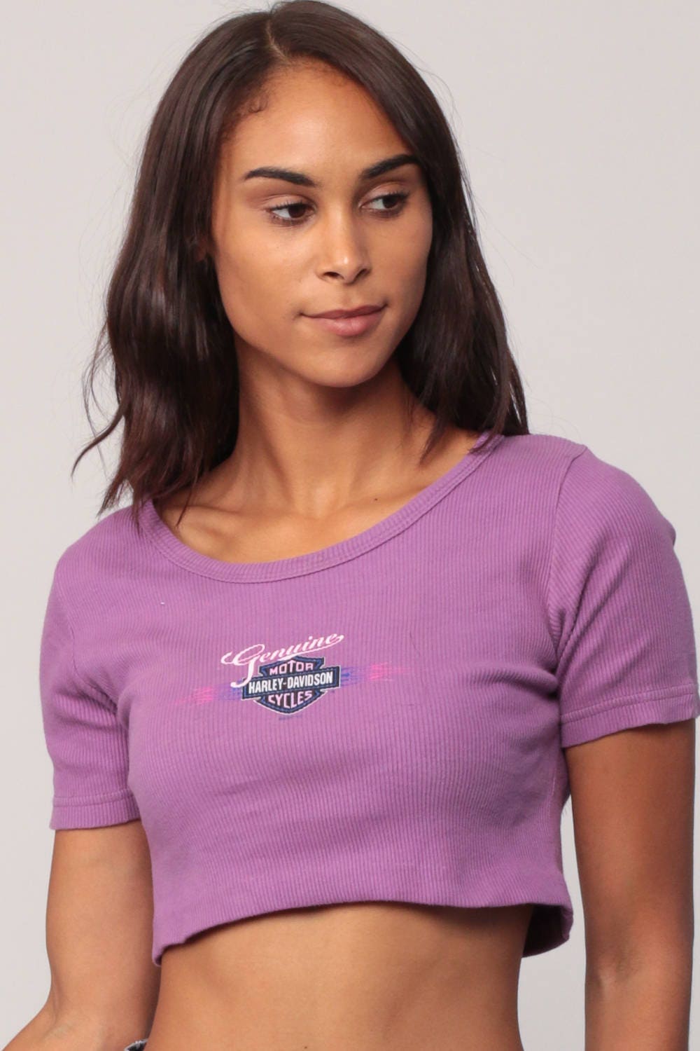 90s Harley Davidson Purple Crop Top Graphic Tee Small Medium