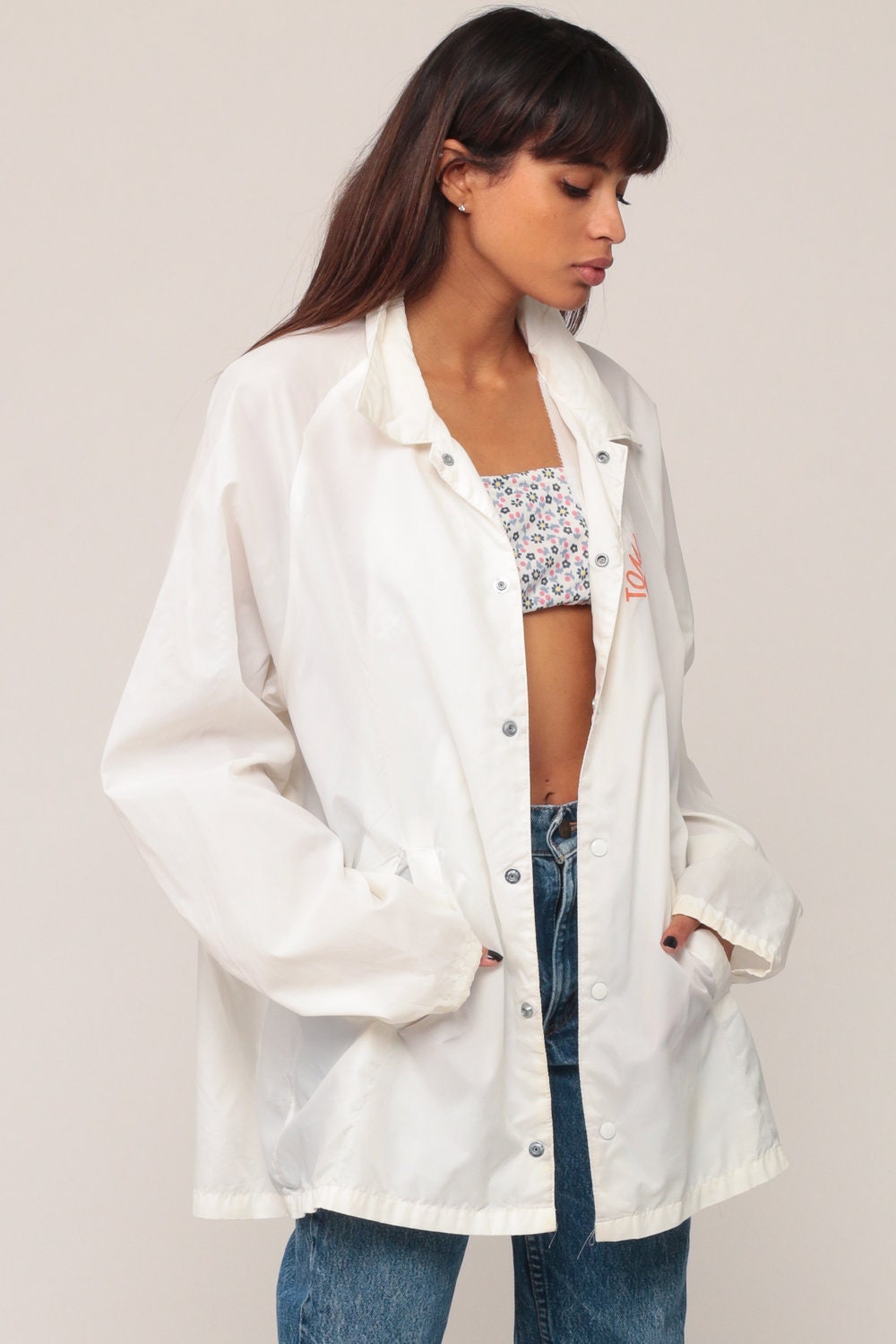 70s Tomahawk Nylon Windbreaker Jacket White Unisex Extra Large