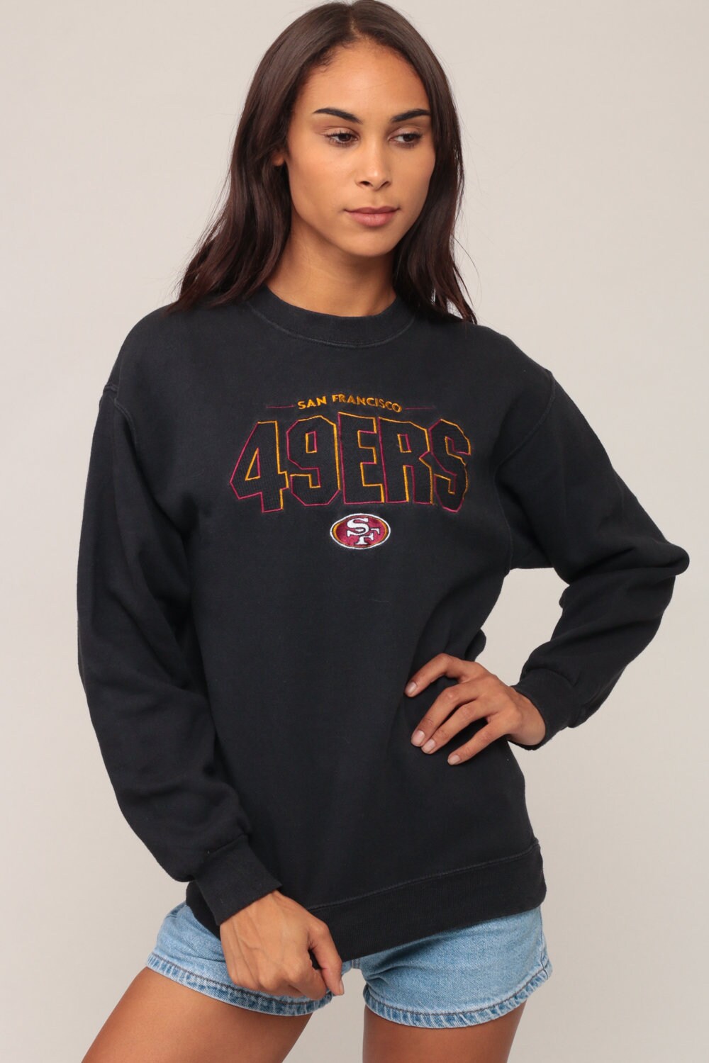 90s San Francisco 49ers Football Sweatshirt Black Graphic Crewneck Small