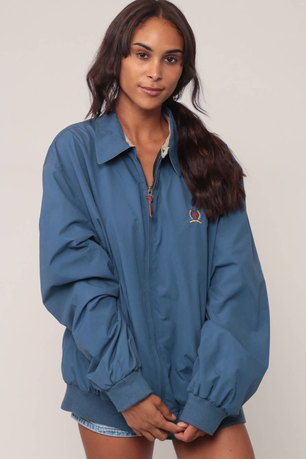 Tommy Hilfiger 90s Windbreaker Jacket Blue Sport Zip Nylon Lined Extra Large
