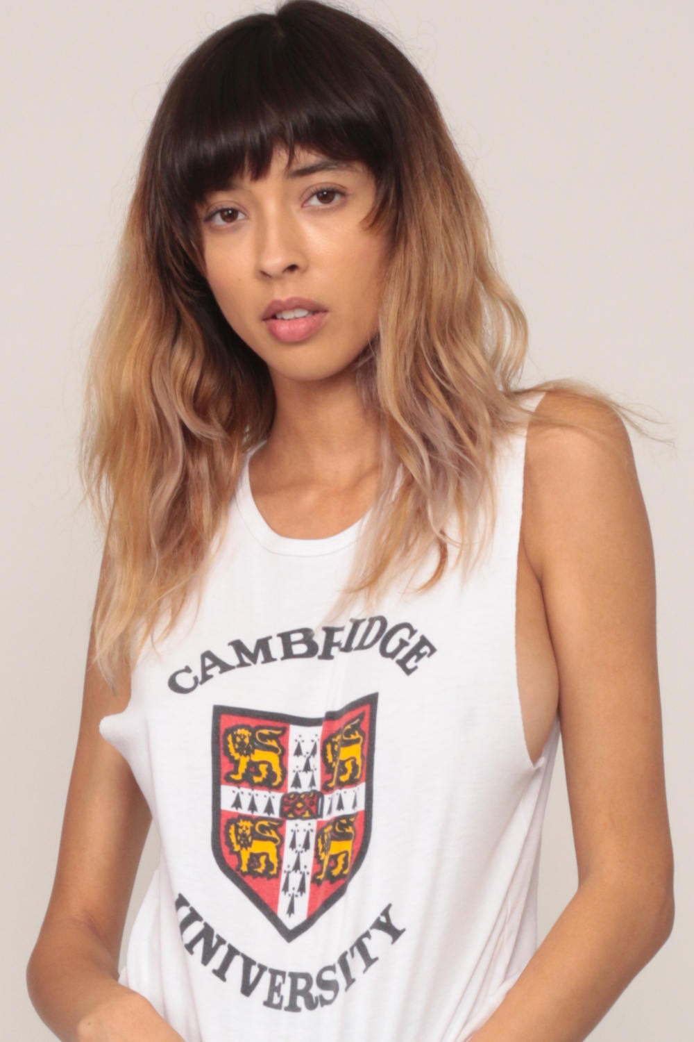 80s Cambridge University Tank Top Graphic Cutoff Muscle Tee Small Medium
