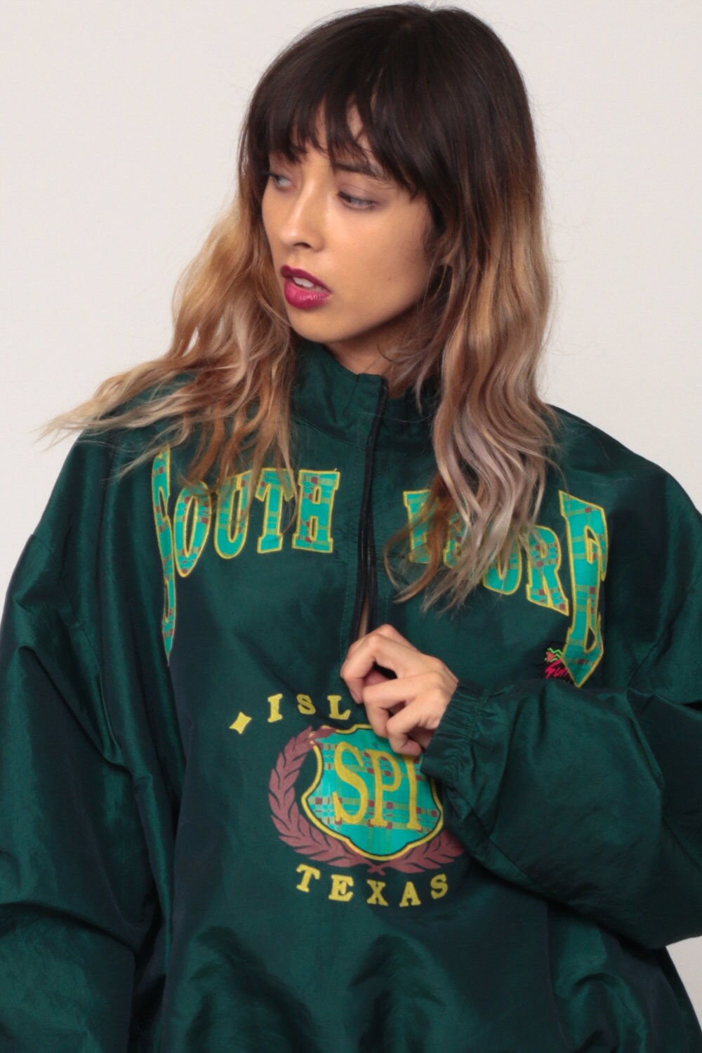 90s South Padre Island Texas Windbreaker Jacket Pullover Hood XXL