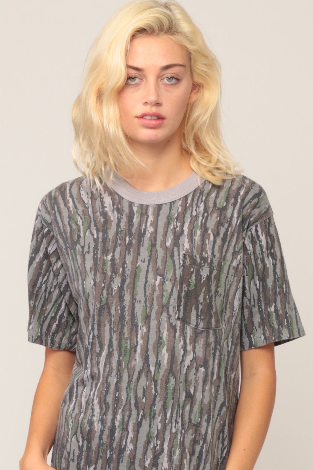 80s Camouflage T-Shirt Unisex Military Print Ringer Tee Large