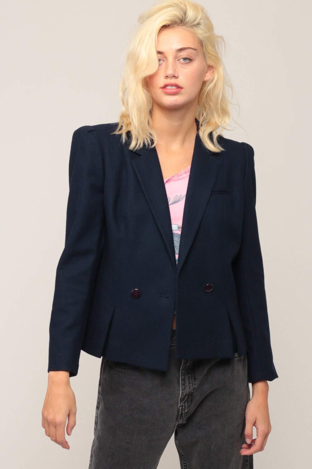 80s Sasson Wool Blazer Navy Blue Jacket Small