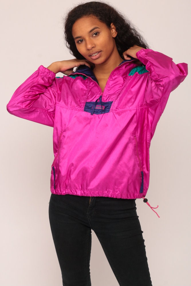 90s Columbia Windbreaker Jacket Half Zip Pullover Fuchsia Small