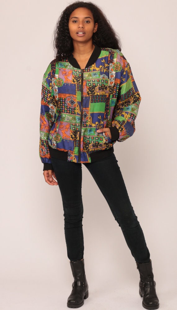 90s Silk Windbreaker Jacket Baroque Patchwork Extra Large XXL