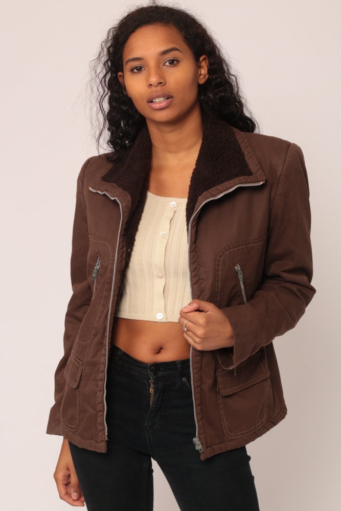 70s Brown Zip Jacket Sherpa Lining Collar Small Medium
