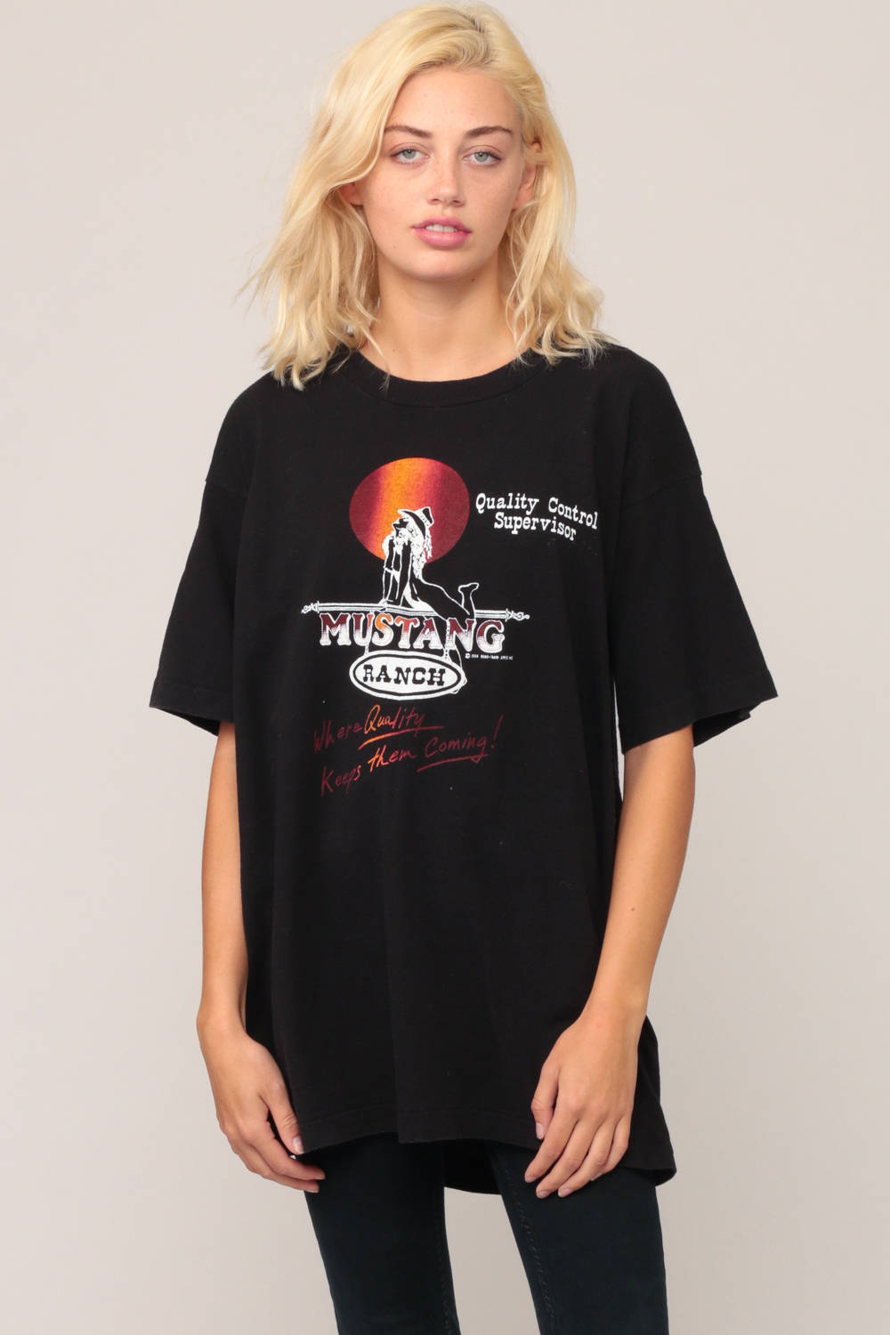 80s Mustang Ranch Pin Up Girl Graphic T-Shirt Black Extra Large