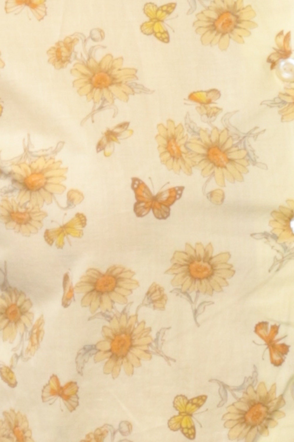 70s Butterfly Floral Shirt Peter Pan Collar Crop Top Long Sleeve Small