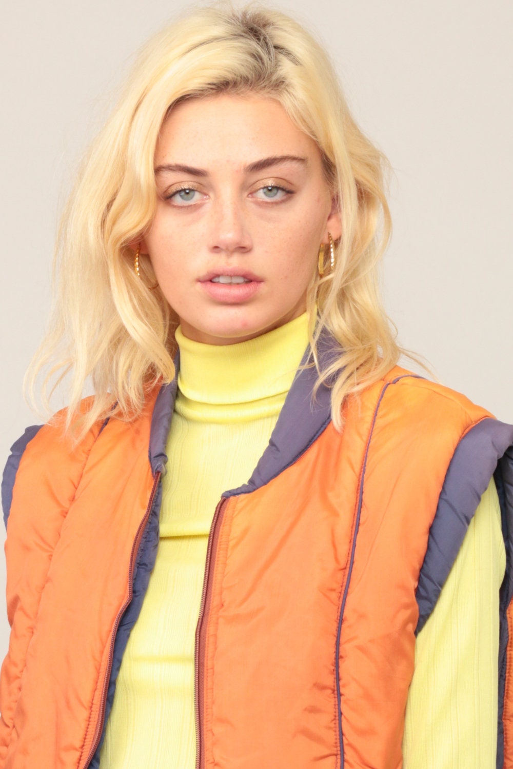 70s Orange Puffer Ski Vest Sleeveless Jacket Medium