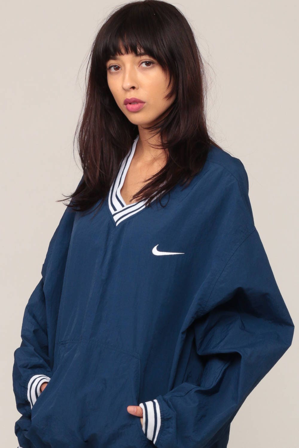 Nike 90s Windbreaker Pullover Jacket V Neck Blue Nylon Extra Large
