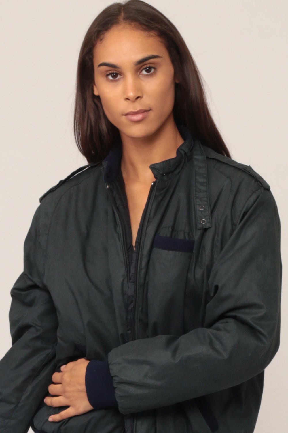 80s Cafe Racer Bomber Windbreaker Charcoal Jacket Unisex Medium