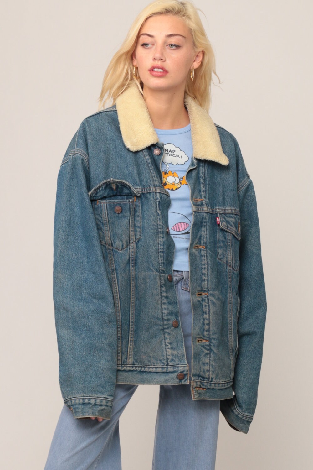 80s Levi's Denim Jacket Faux Shearling Lining Blue Extra Large XL