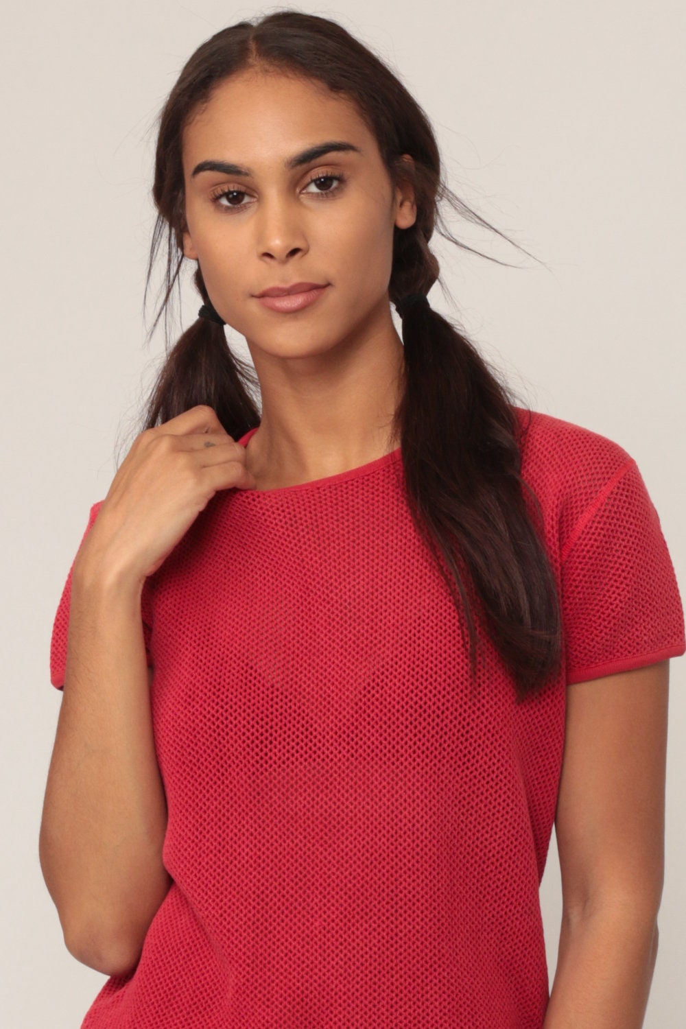80s Red Mesh T-Shirt Sheer Short Sleeve Athletic Top Extra Large XL