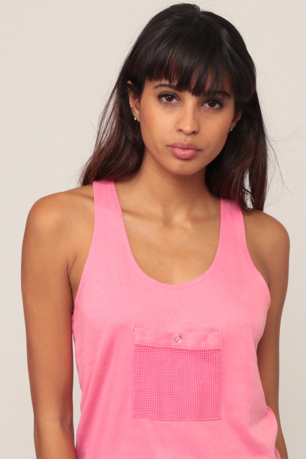 80s Pink Mesh Racerback Tank Top Sheer Sleeveless Medium