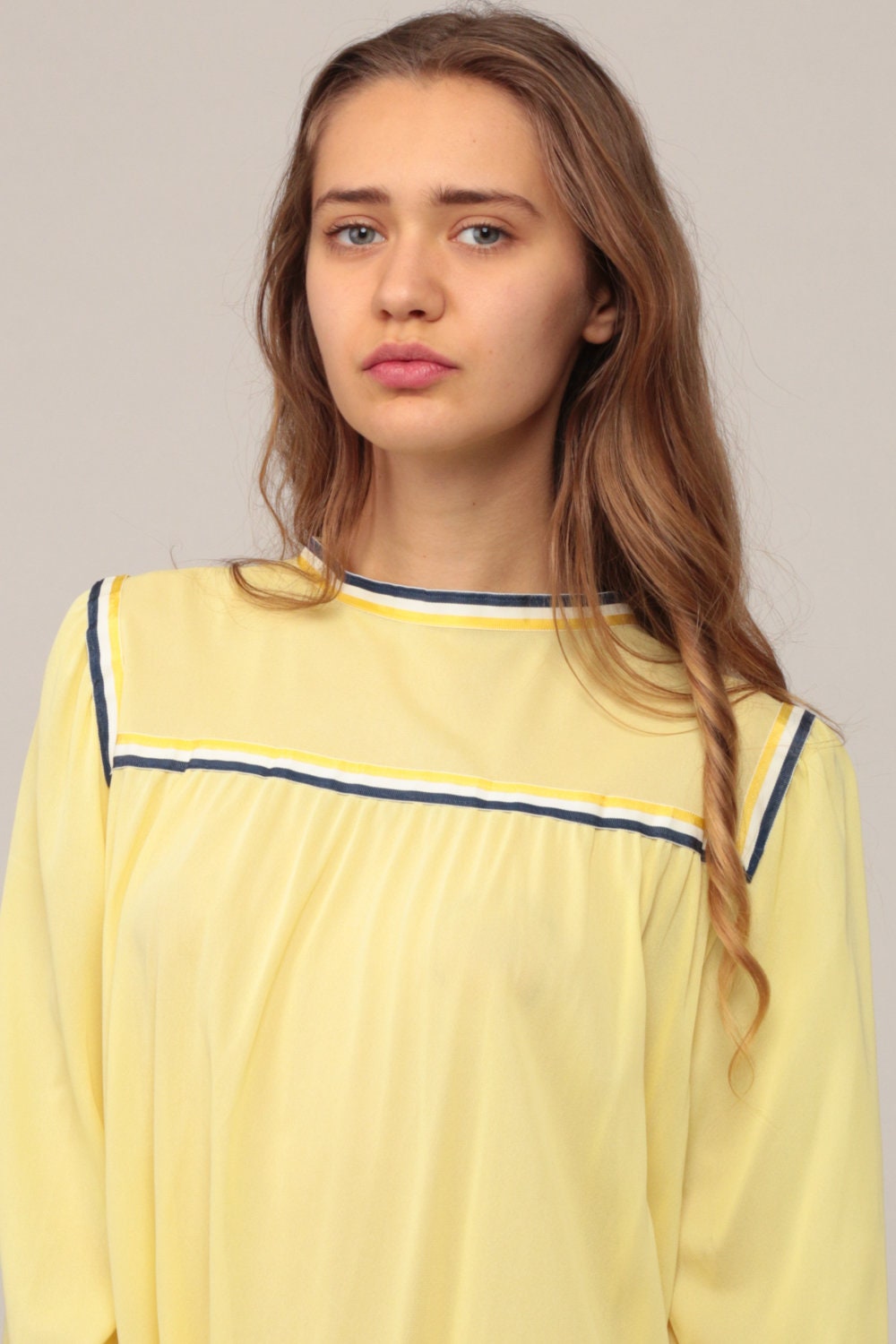 70s Yellow Nightgown Bell Sleeve Tent Cut Nylon Slip Dress Large