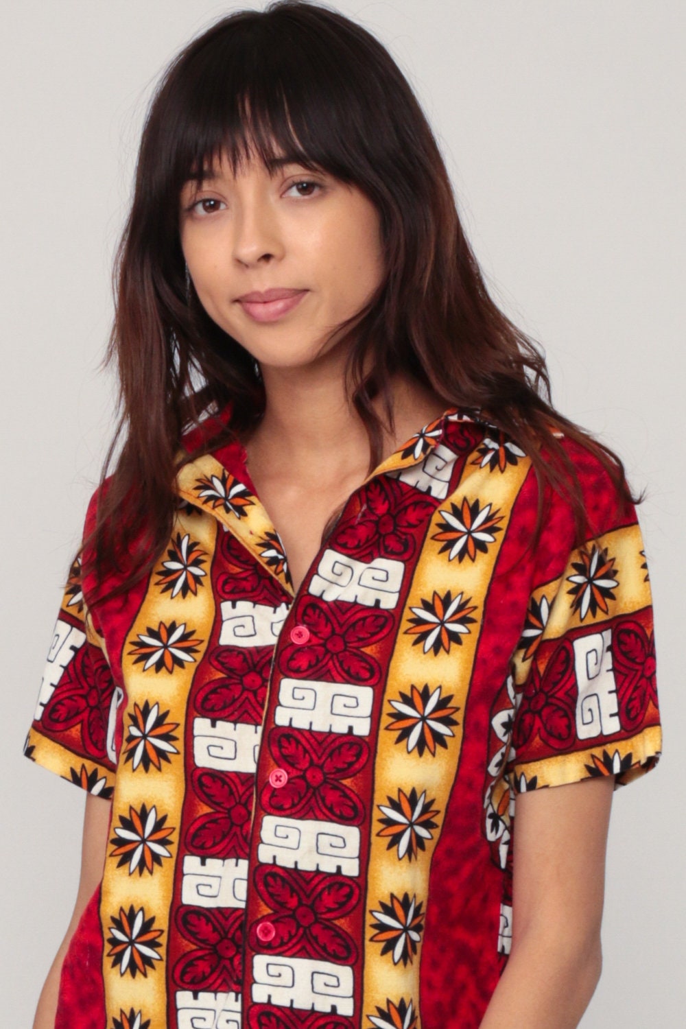 90s Hawaiian Turtle Shirt Red Button Up Tropical Small