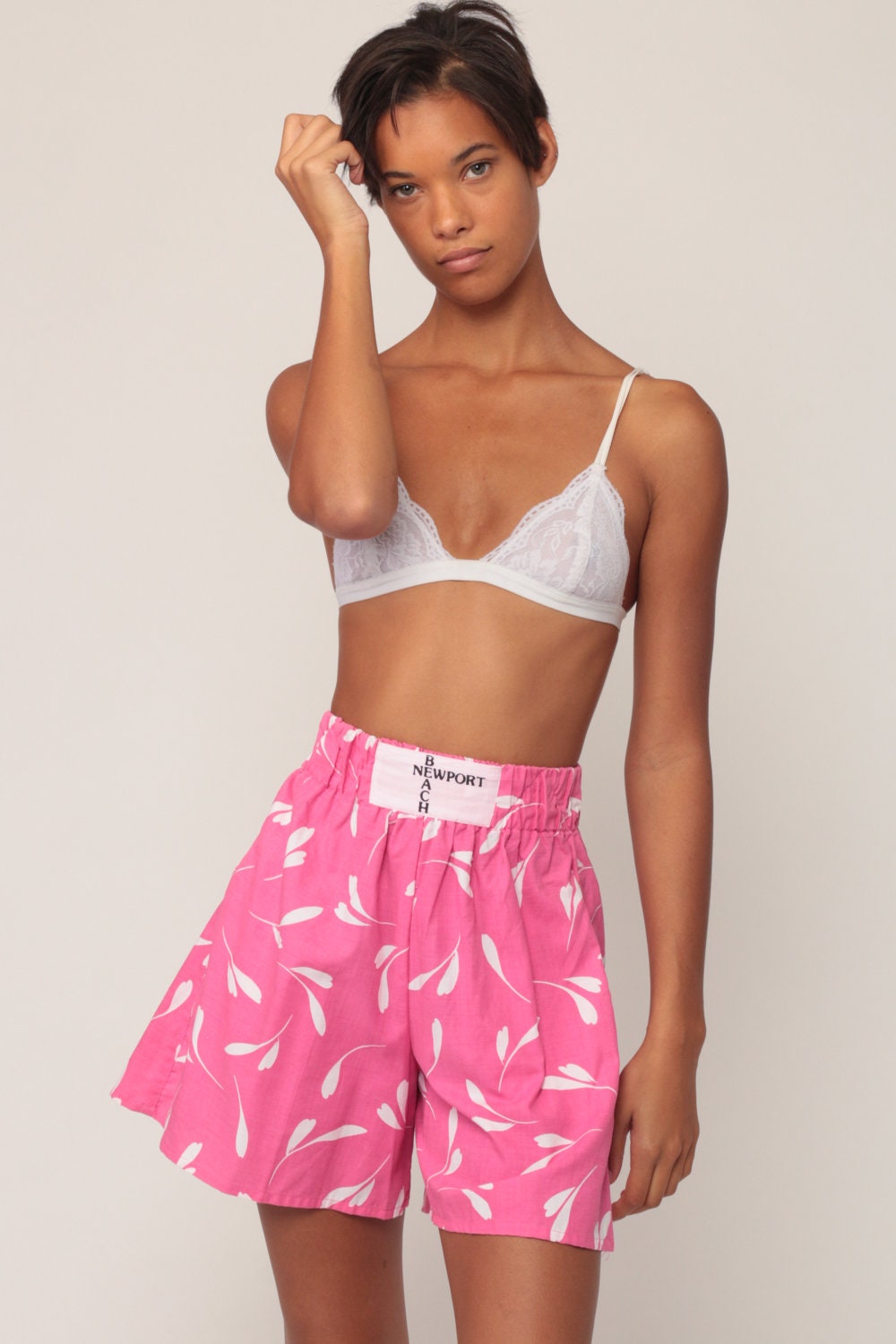 80s Floral Pink Shorts Newport Beach High Waist Wide Leg Cotton Extra Small