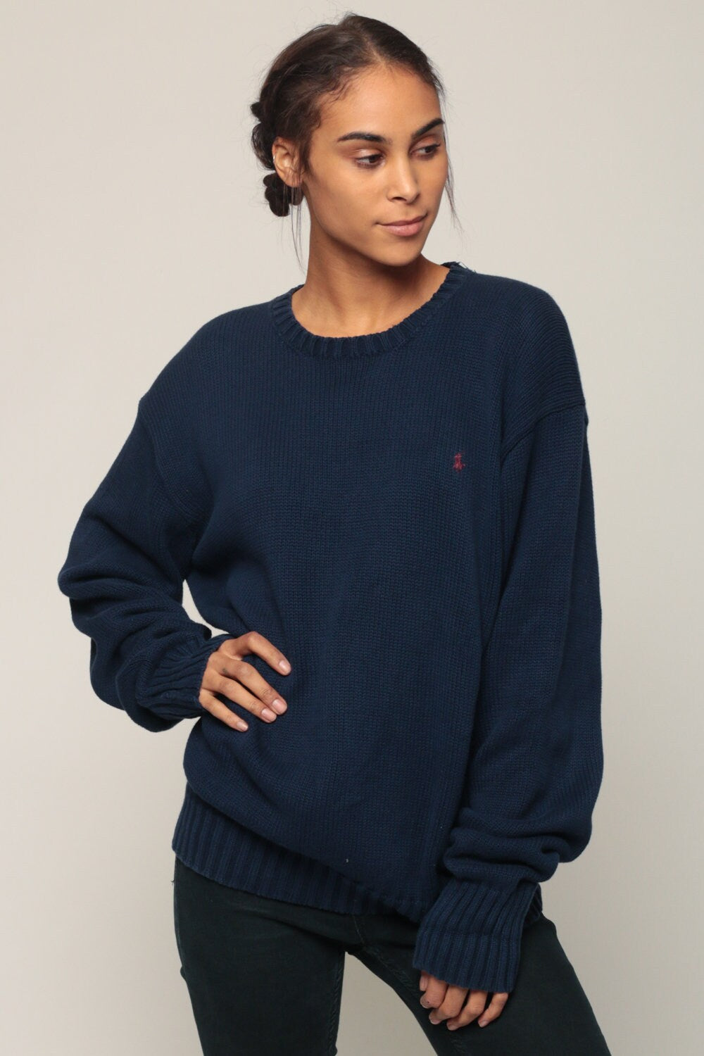 Ralph Lauren Polo Sport Cotton Knit Sweater Navy Blue Extra Large