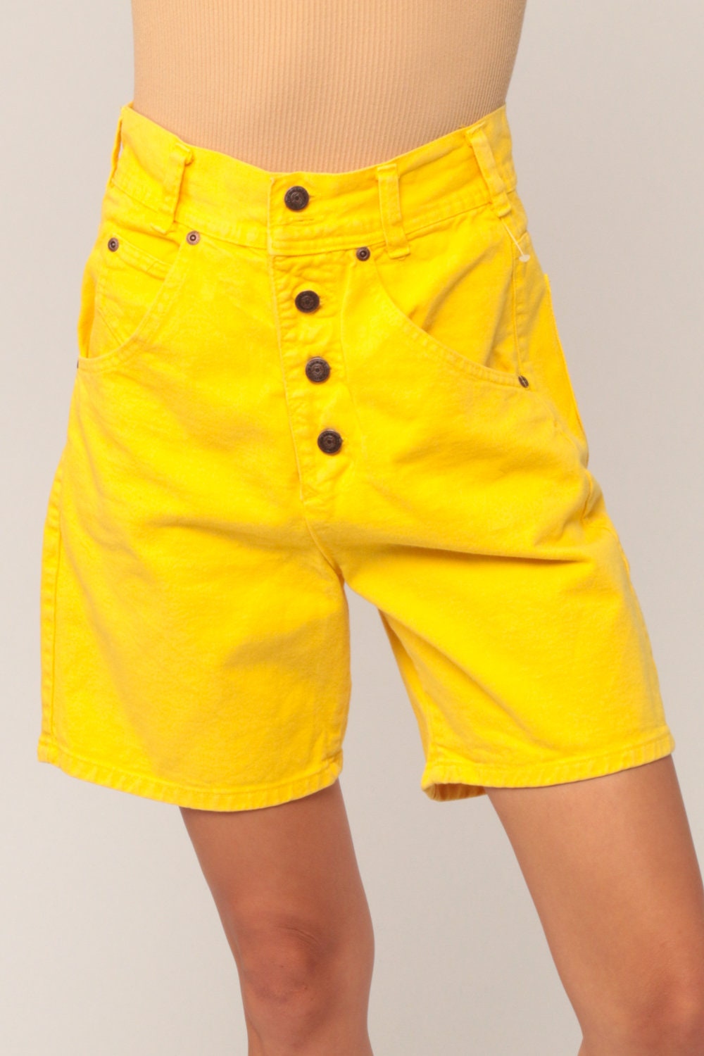 90s Yellow Denim Shorts High Waisted Button Fly Extra Small