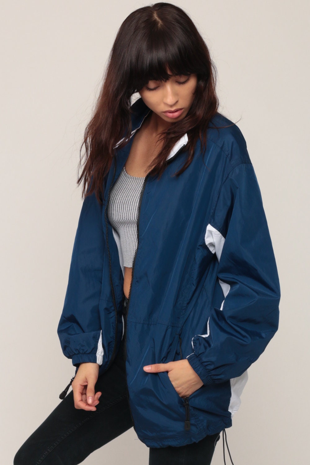Nike Windbreaker Jacket Shell Zip Dark Blue Nylon Unisex Medium Large