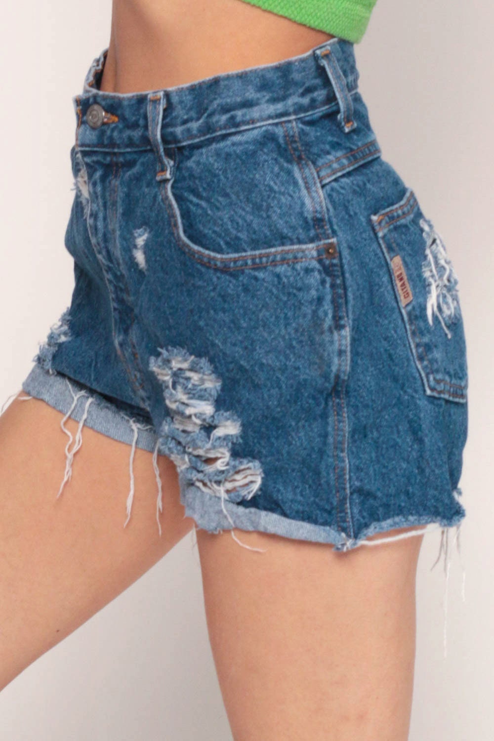80s Gitano High Waisted Denim Cutoff Shorts Ripped Blue Small