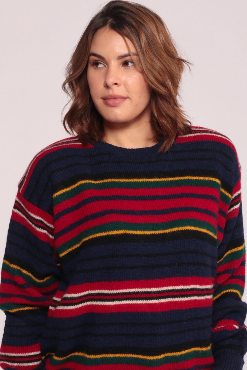 80s Wool Striped Sweater Blue Red Pullover Knit Large