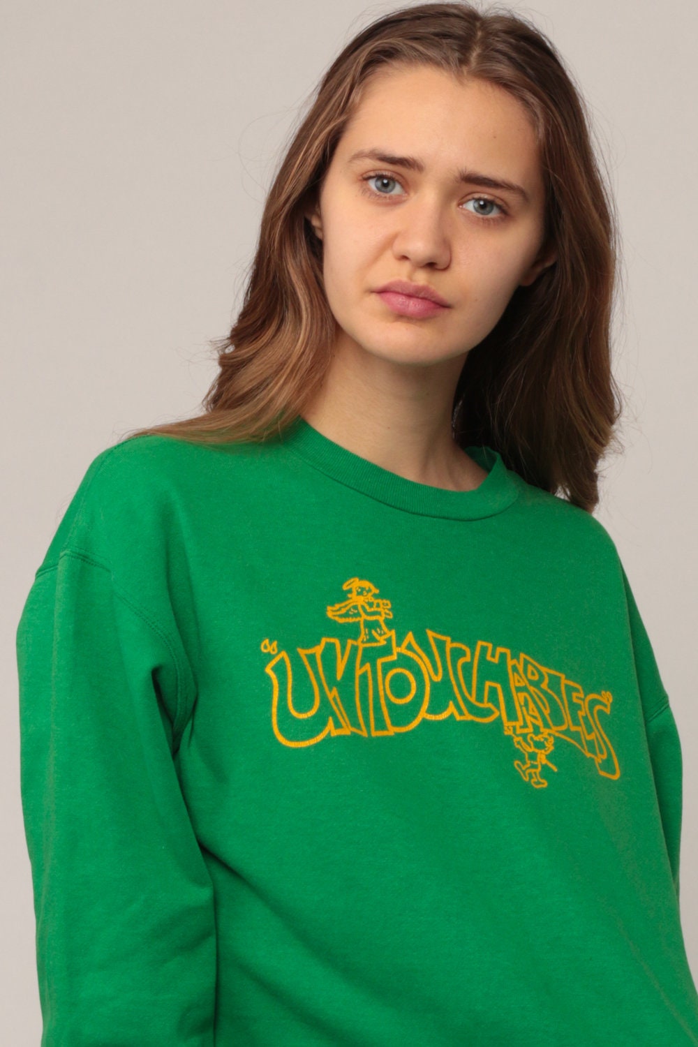 80s Untouchables Angel Devil Sweatshirt Green Graphic Crewneck Medium