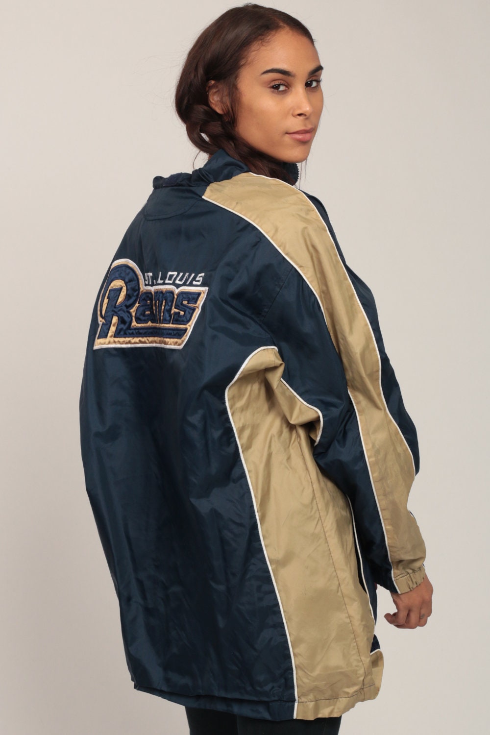 90s St Louis Rams NFL Hooded Jacket Nylon Unisex Extra Large