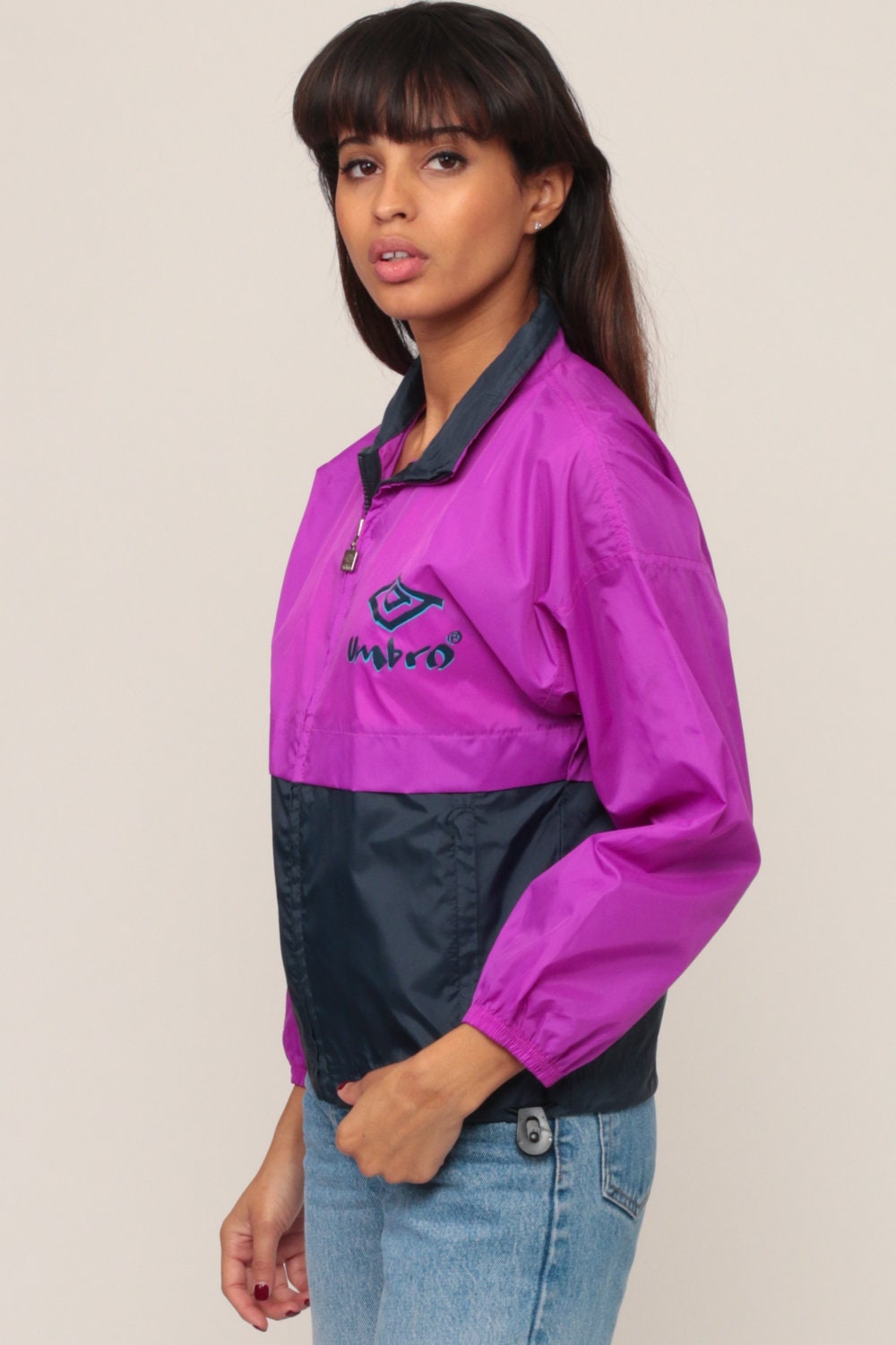90s Umbro Windbreaker Jacket Purple Navy Nylon Zip-Up Extra Small