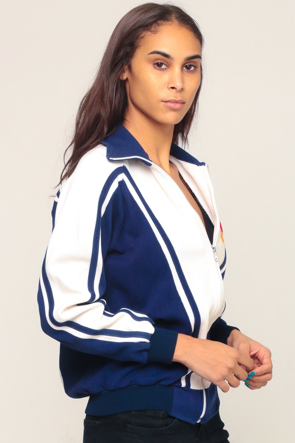 70s ROC China Track Jacket Blue Zip-Up Sweatshirt Small Medium