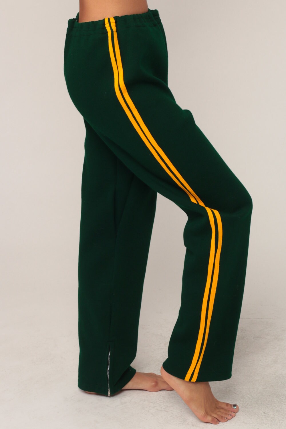 80s Green Sweatpants Yellow Stripe Track Pants Unisex Extra Large XL