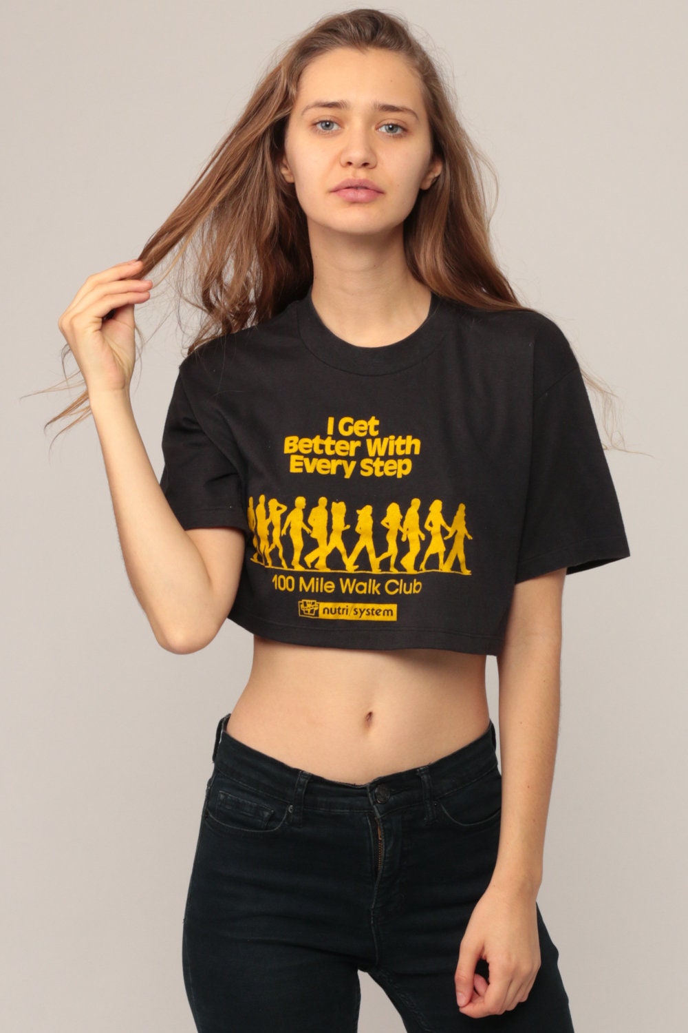 80s 100 Mile Walk Club Graphic Crop Top T-Shirt Small Medium